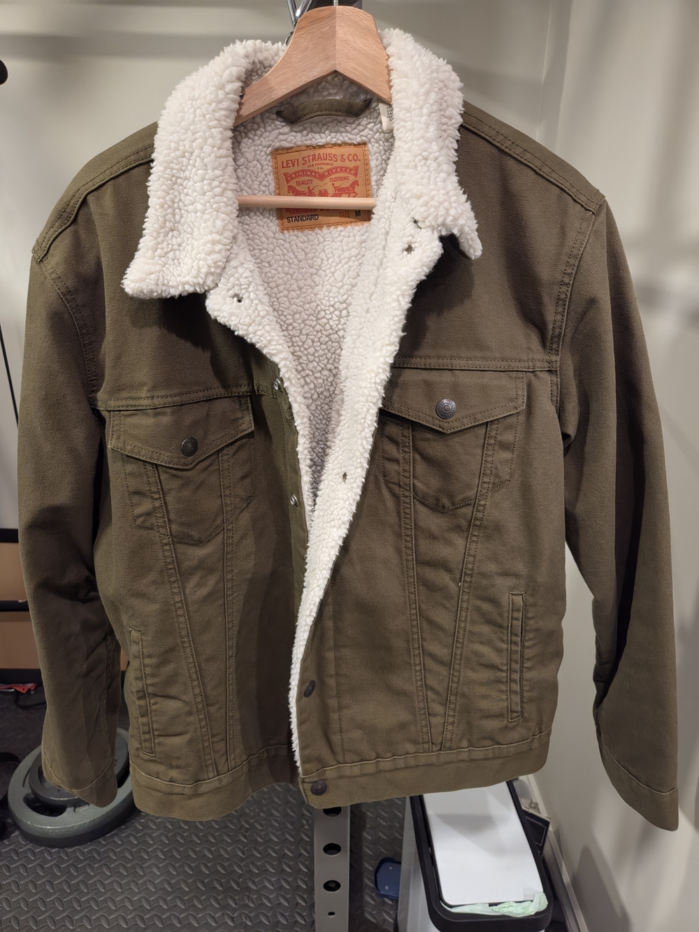 Levi's Olive Green Sherpa-Lined Bomber Jacket with Cream Lining